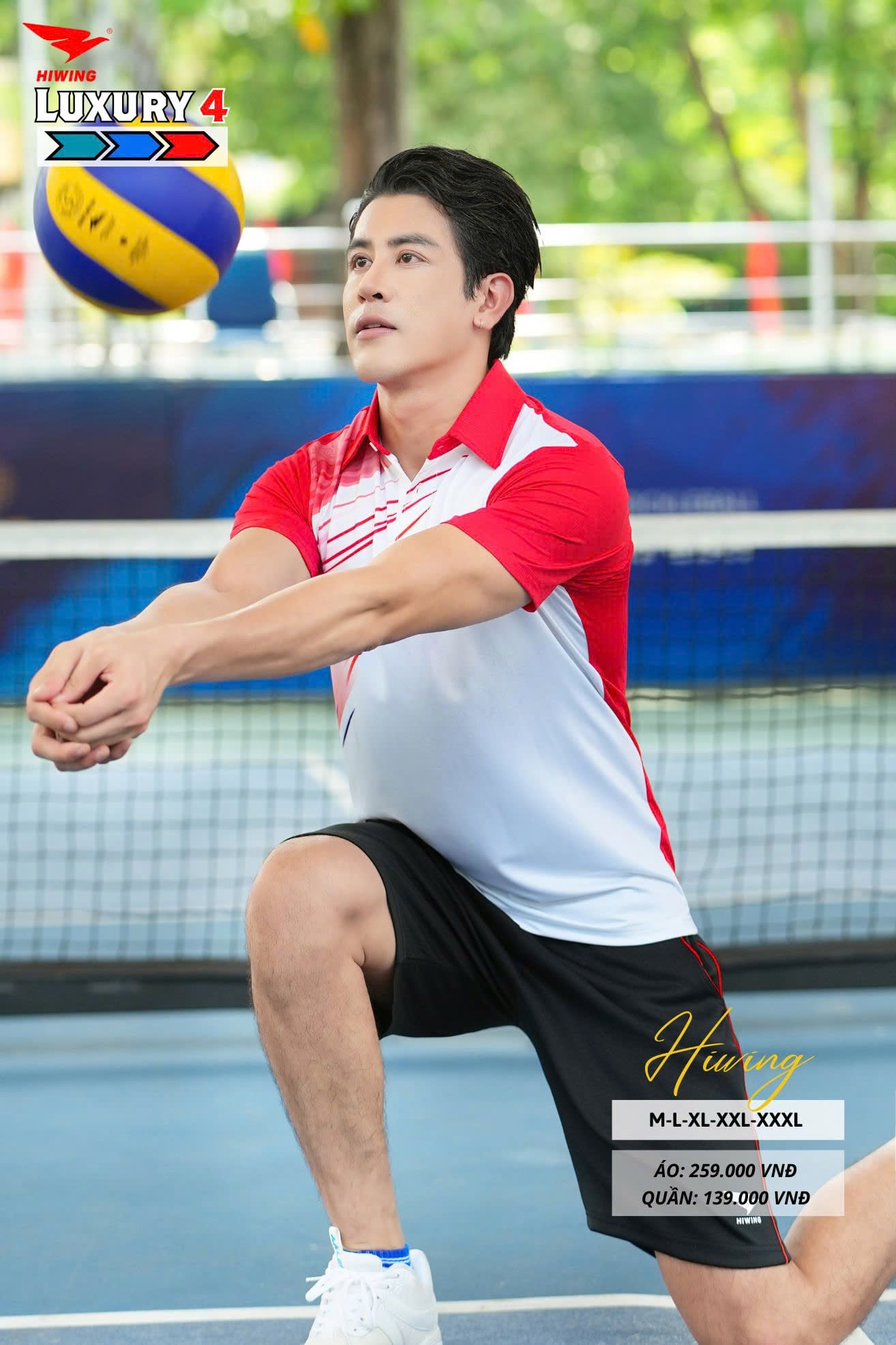 Áo bóng chuyền cầu lông pickleball nam HIWING LUX 4 màu đỏ